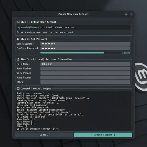 Minimalistic User Interface for Linux User Account Creation