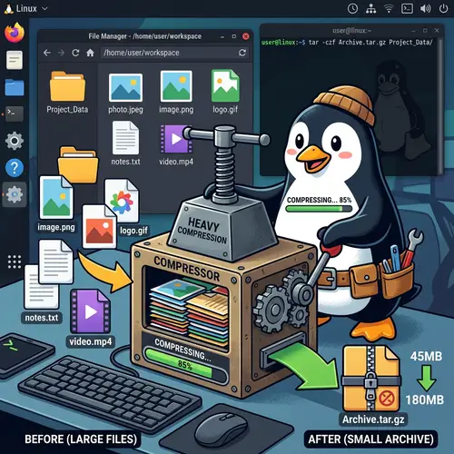 Linux File Compression: Penguin Compressing JPEG, PNG, GIF