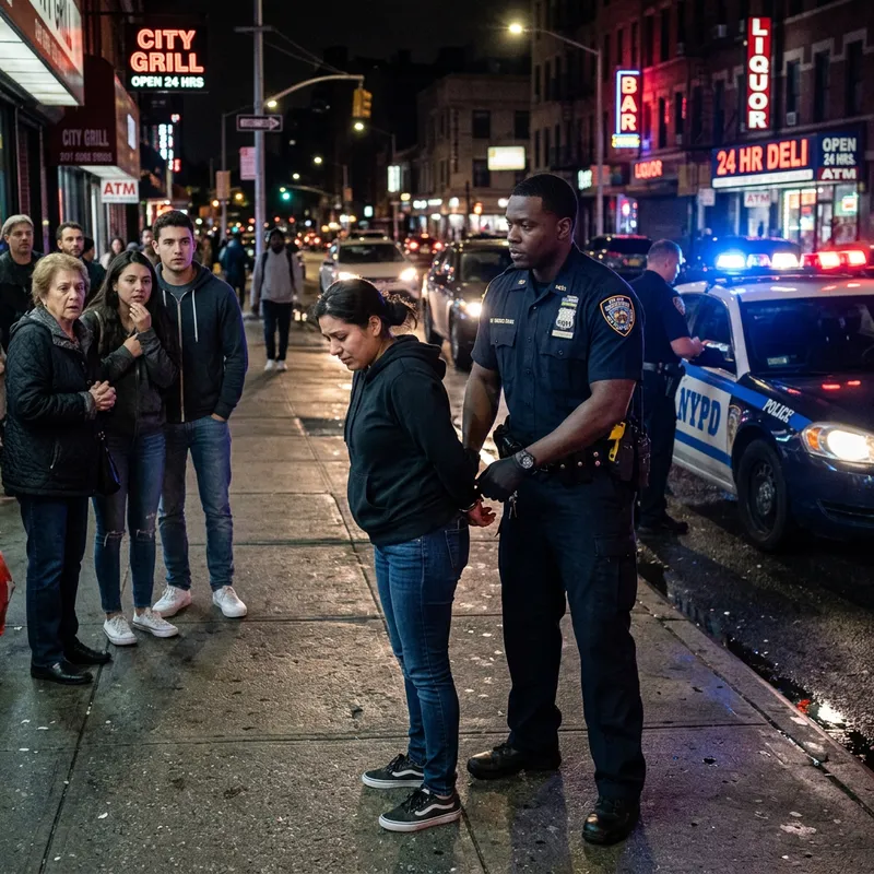 Police Officer Arrests Woman in Urban Setting