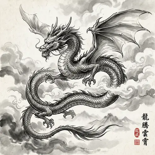Majestic Dragon in Traditional Chinese Ink Wash Style