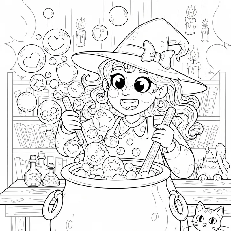 Cheerful Witch Coloring Page for Kids