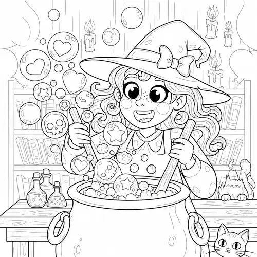 Cheerful Witch Coloring Page for Kids