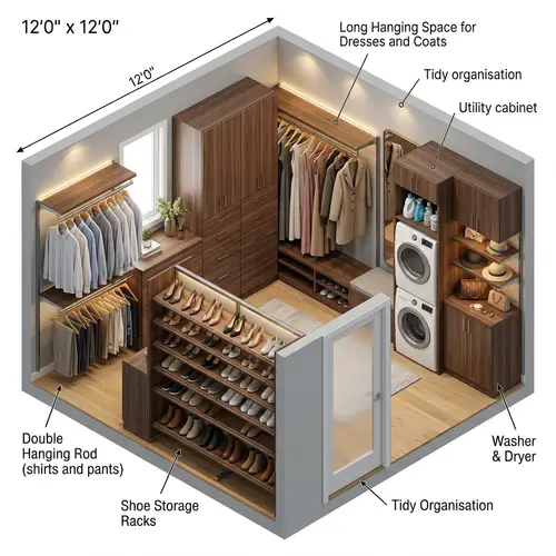 Stylish 12'x12' Custom Closet Design Layout