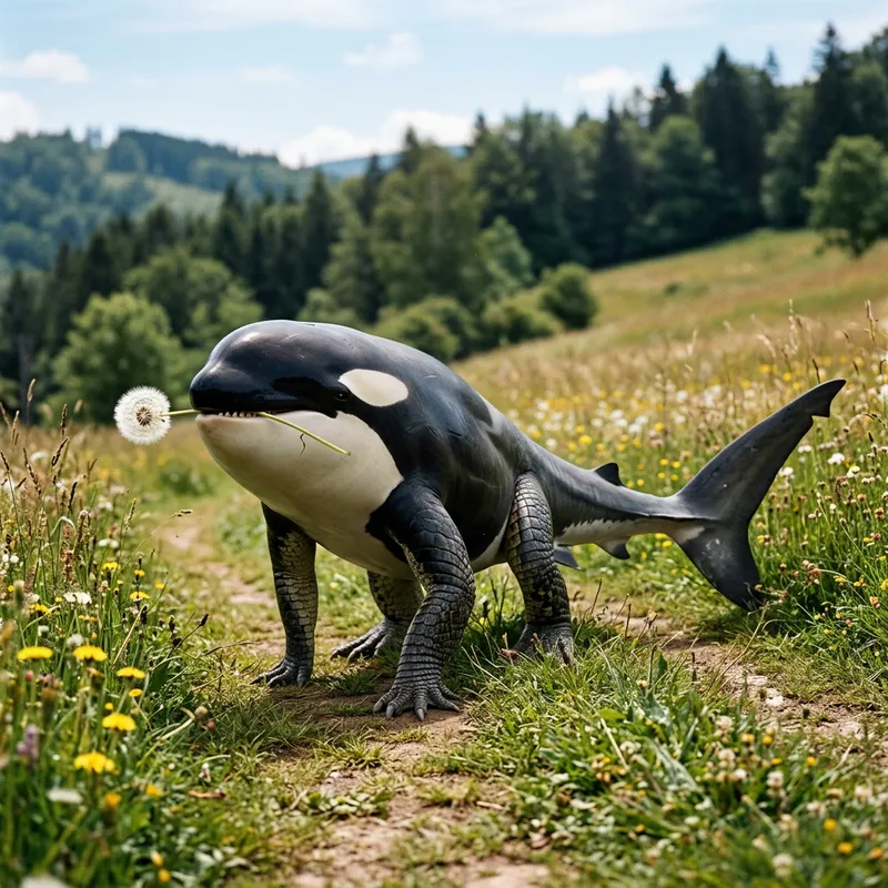 Imaginative Creature: Orca Head, Crocodile Legs, Shark Tail & Dandelion Teeth