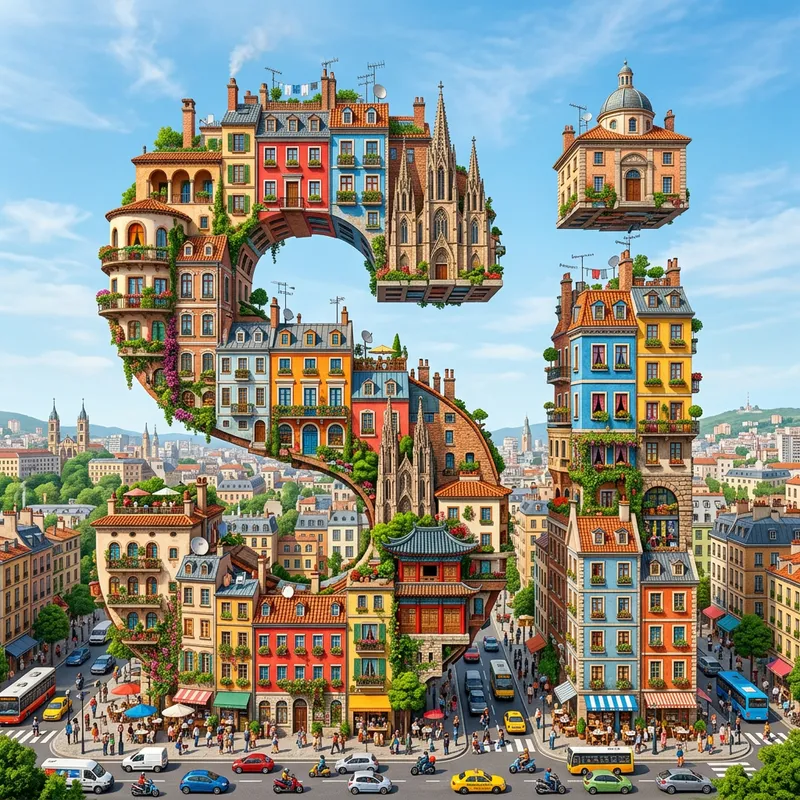 Colorful Cityscape Spells Out 'Si' - Urban Cultural Diversity