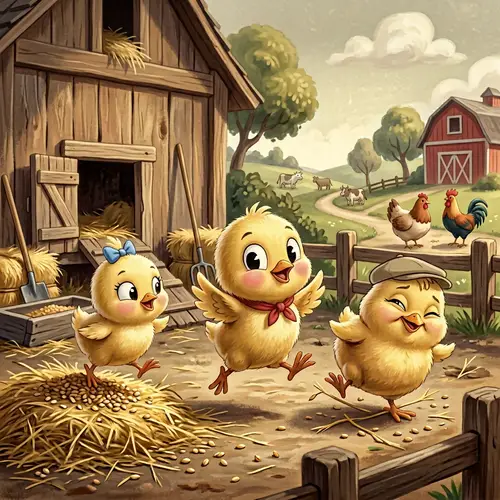 3D Baby Chicks at Farm - Pixar-Style Imagery