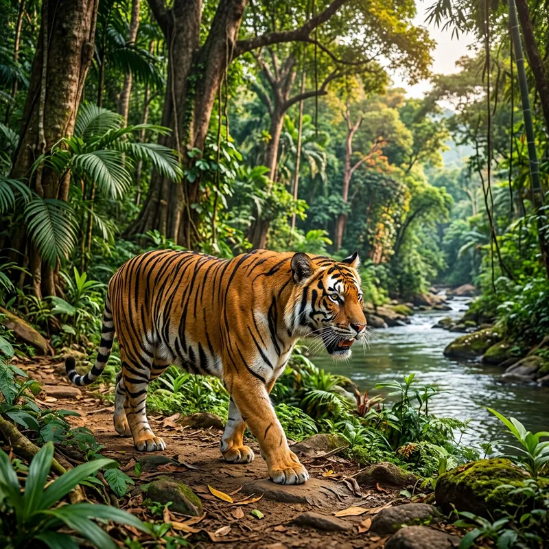 Majestic Tiger in Serene Jungle Setting