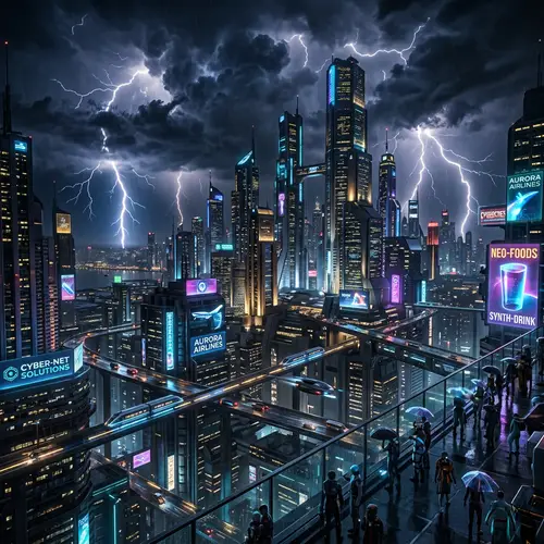 Futuristic Cityscape Illuminated by Striking Thunder | City Adaptation to Extreme Weather