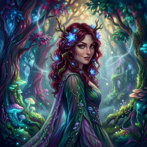 Surreal Portrait of Captivating Woman in Enchanted Forest