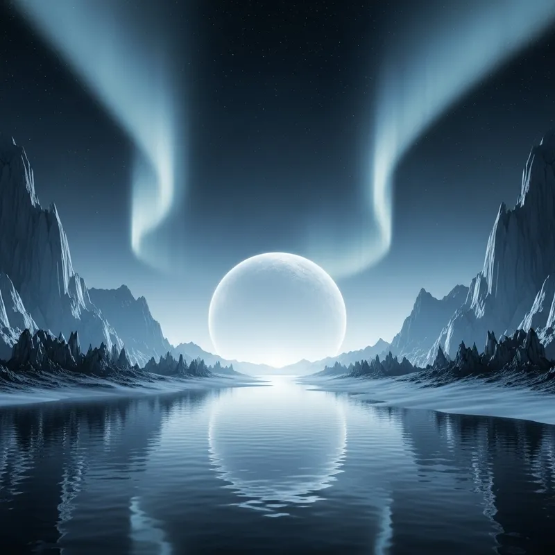 Surreal Icy Alien Landscape Under Starry Sky