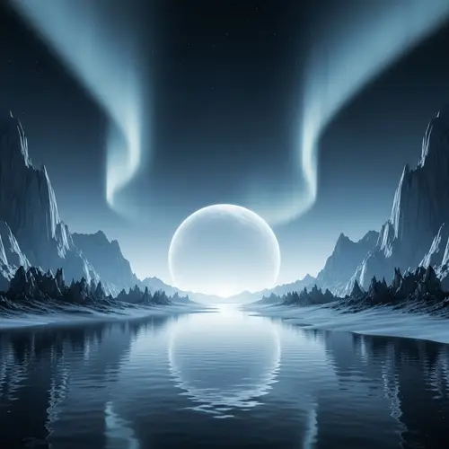 Surreal Icy Alien Landscape Under Starry Sky
