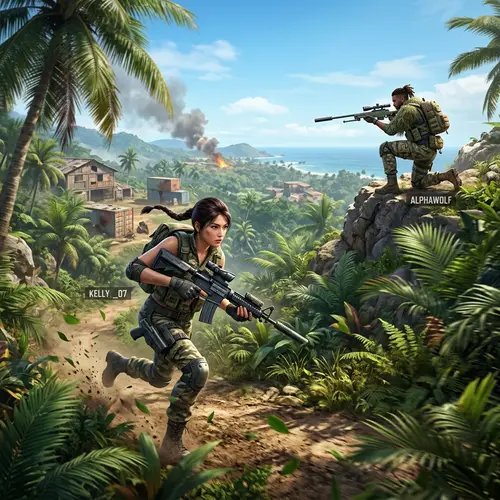 Epic Free Fire Battle Royale Scene: Intense Island Showdown