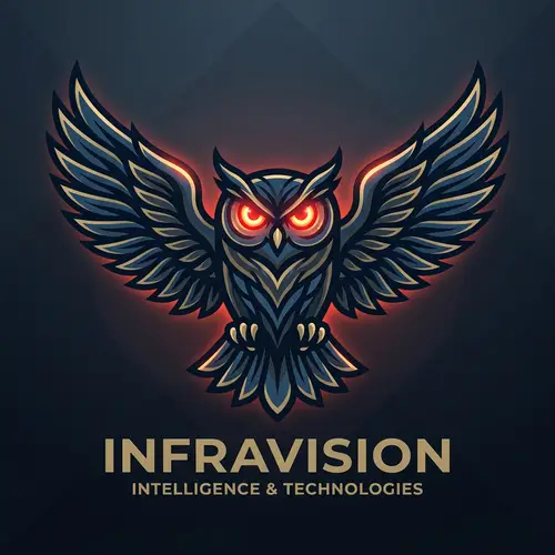 Vector Owl Logo with Glowing Infrared LED Eyes