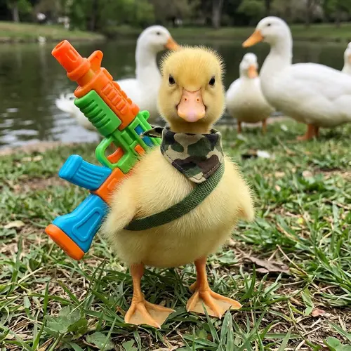 Adorable Duckling with Toy Machine Gun - Stand Your Ground