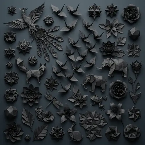Intricate Black Origami Wallpaper - Mesmerizing Desktop Art
