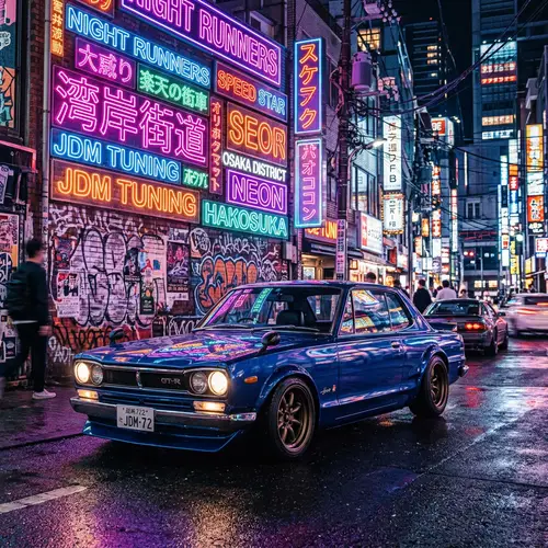 Stylish JDM Neon-Themed Classic Car Background