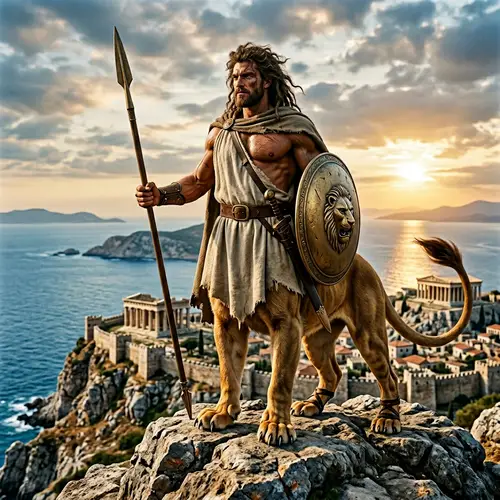 Legendary Greek Hero with Feline Elements