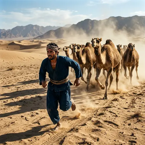 Arab Man in Baduy Attire Fleeing Camel Pursuit