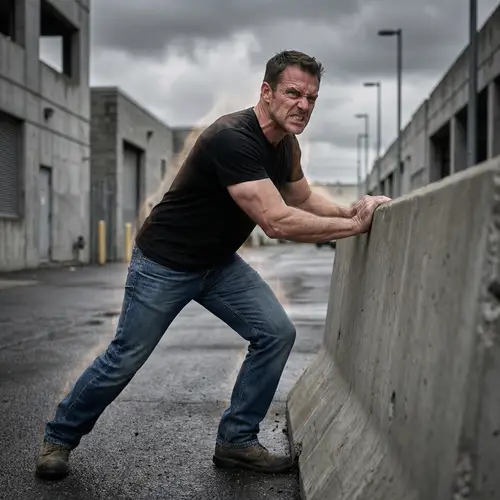 Determined Caucasian Man Harnessing Unwavering Strength