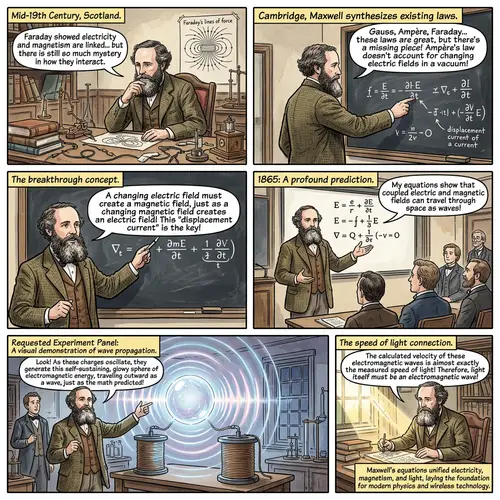 Historical Caucasian Scientist: Electromagnetic Wave Theory Comic Strip