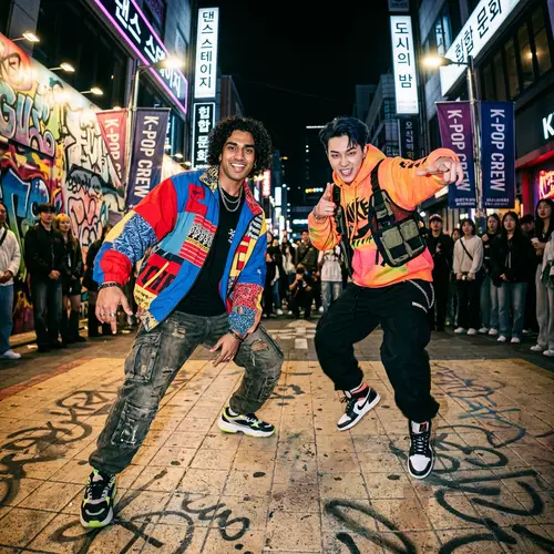 Vibrant K-Pop Streetwear Photoshoot | Urban Culture Fashion