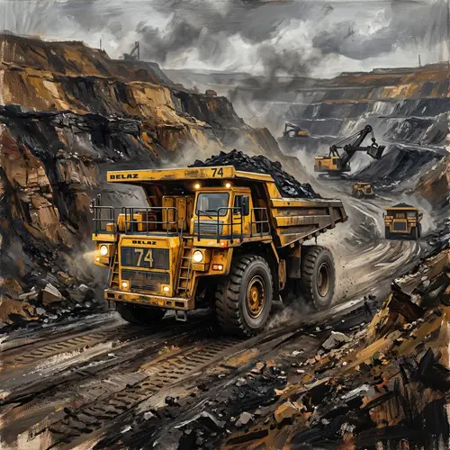 Yellow BelAZ Truck in Coal Mine Art