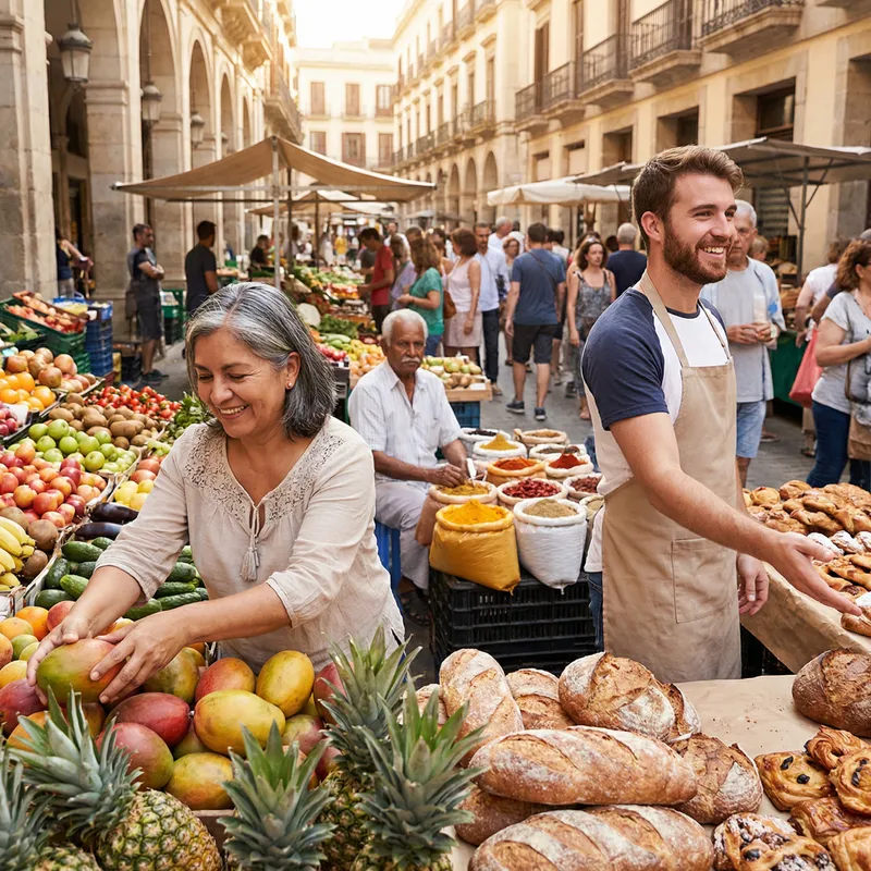 Engaging Food Market Scene | Fresh Produce, Bread, Spices