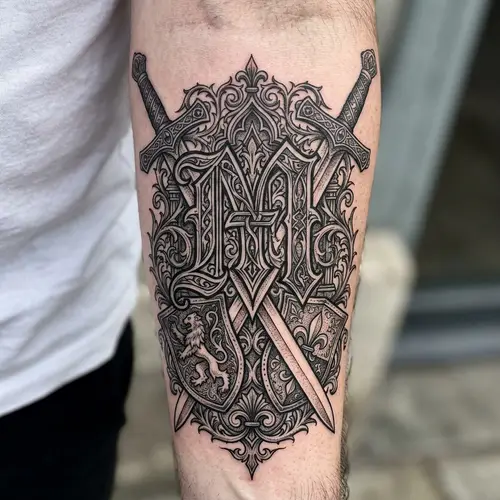 Gothic Style Tattoo - Intricate Letter M Design