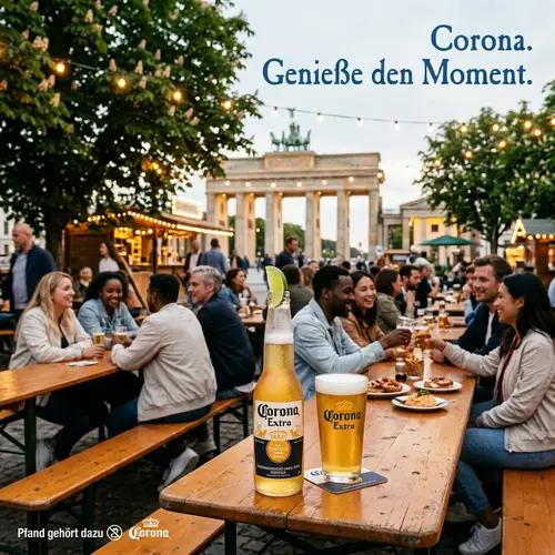 Corona Beer Advertisement in Germany: Lively Biergarten Scene