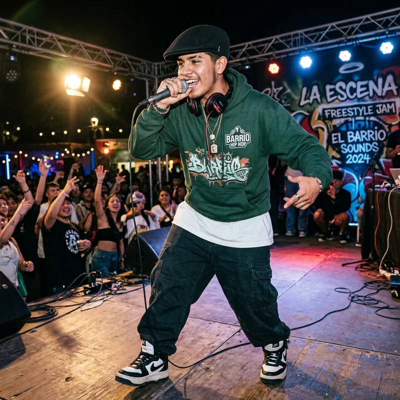 Cool Hispanic Teenage Rapper with Microphone | Urban Hip Hop Vibe