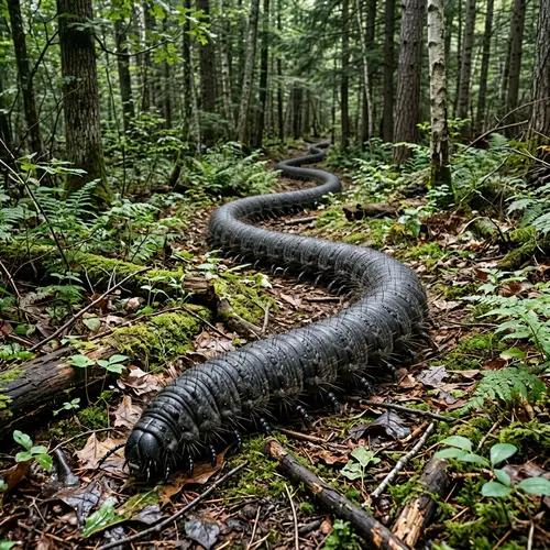 Giant 50-Foot Dark Grey Caterpillar with 1000 Legs