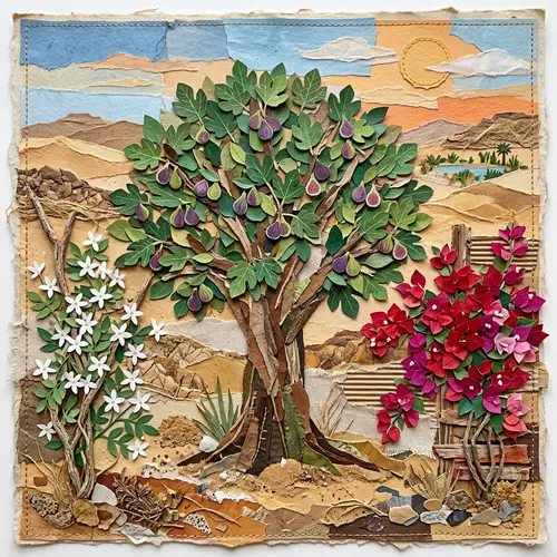 Desert Collage: Fig Tree and Vibrant Flora