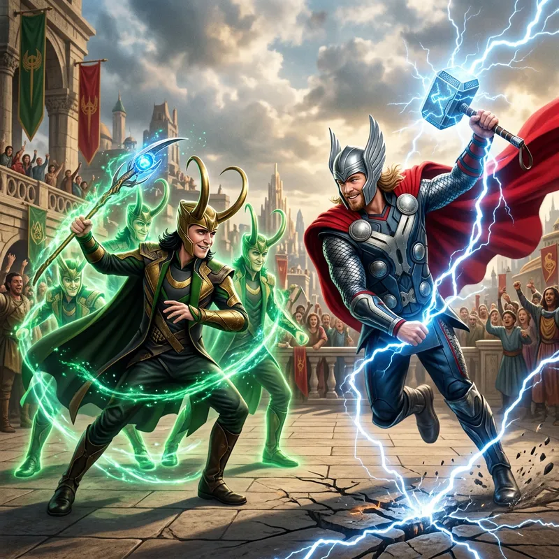 Loki vs Thor: Battle - Strength and Wit Displayed Loki vs Thor: Battle - Strength and Wit Displayed