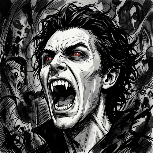 Intense Vampire Scream in Graphic Novel Style