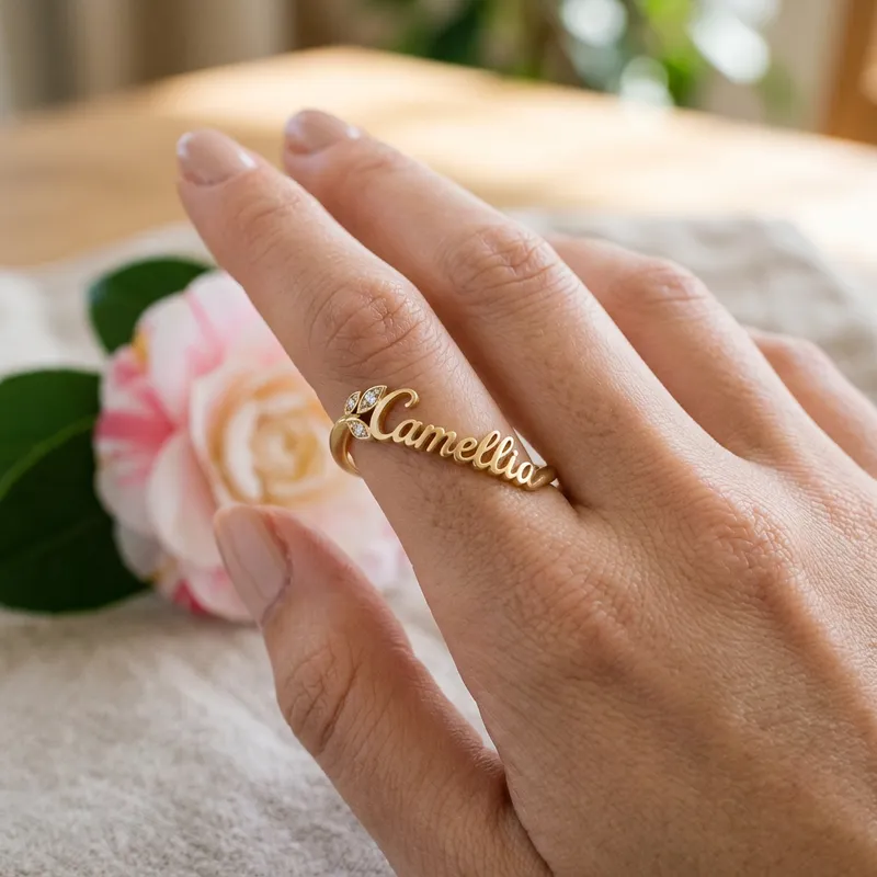 Modern Gold Ring Design for Camellia's Name Modern Gold Ring Design for Camellia's Name