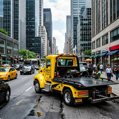 Vibrant Yellow Tow Truck on City Street | Towing Equipment Display