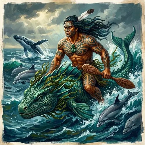 Tangaroa: Maori God Swimming with Dolphins and Whales