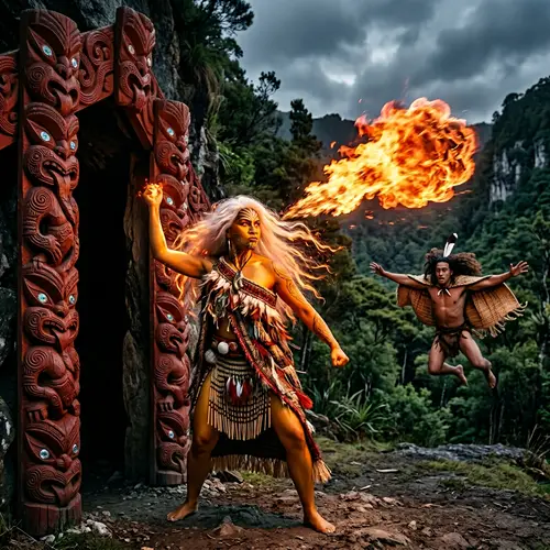 Mahuika: Fiery Maori Goddess Captures Escaping Warrior
