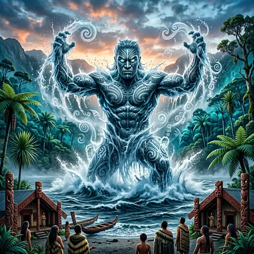 Maori Water Guardian Emerging from Lake | Ultra-High Definition Image