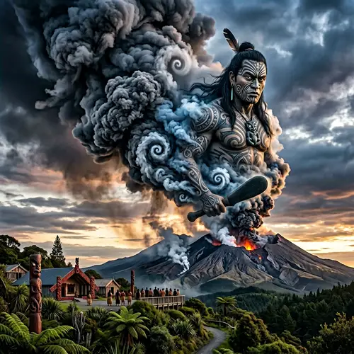 Maori Guardian Steaming Volcano Image | Cultural Heritage Art