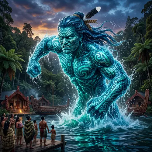 Maori Water Guardian Emerges from Lake with Dynamic Detailing