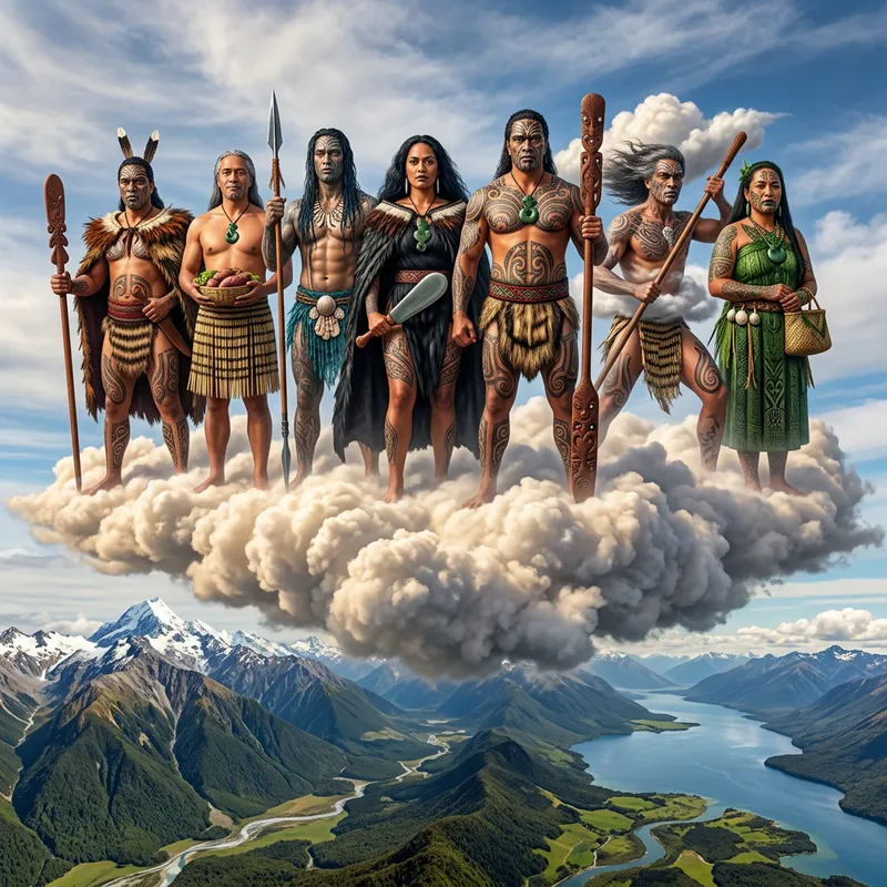 Majestic Maori Deities on Cloud | Vibrant New Zealand Art