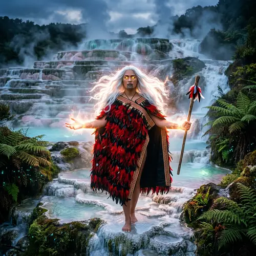 Mahuika: Guardian of Fire Legend with Fiery Spiritual Aura