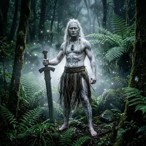 Patupaierehi: Maori Fairy-like Creatures in Fern Forest