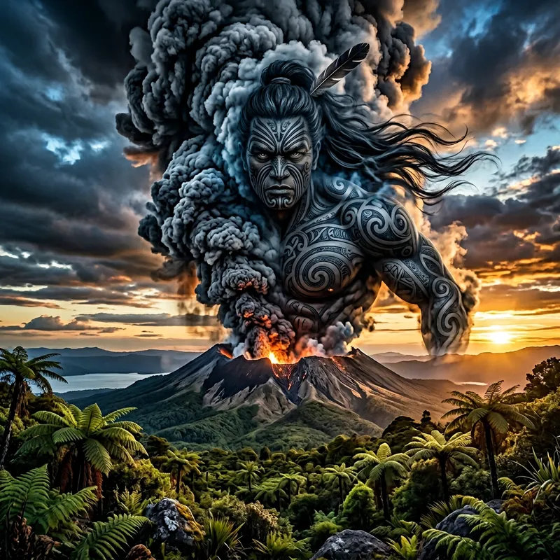 Maori Guardian Silhouette: Volcano Steam Image Capture