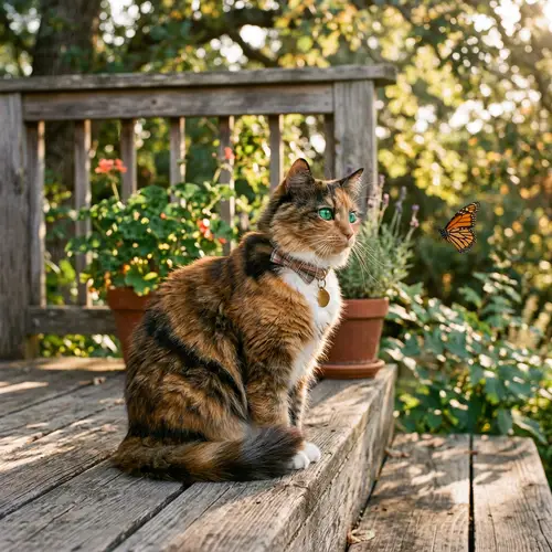 Medium-Length Fur Cat with Vibrant Orange, White, and Black Coat