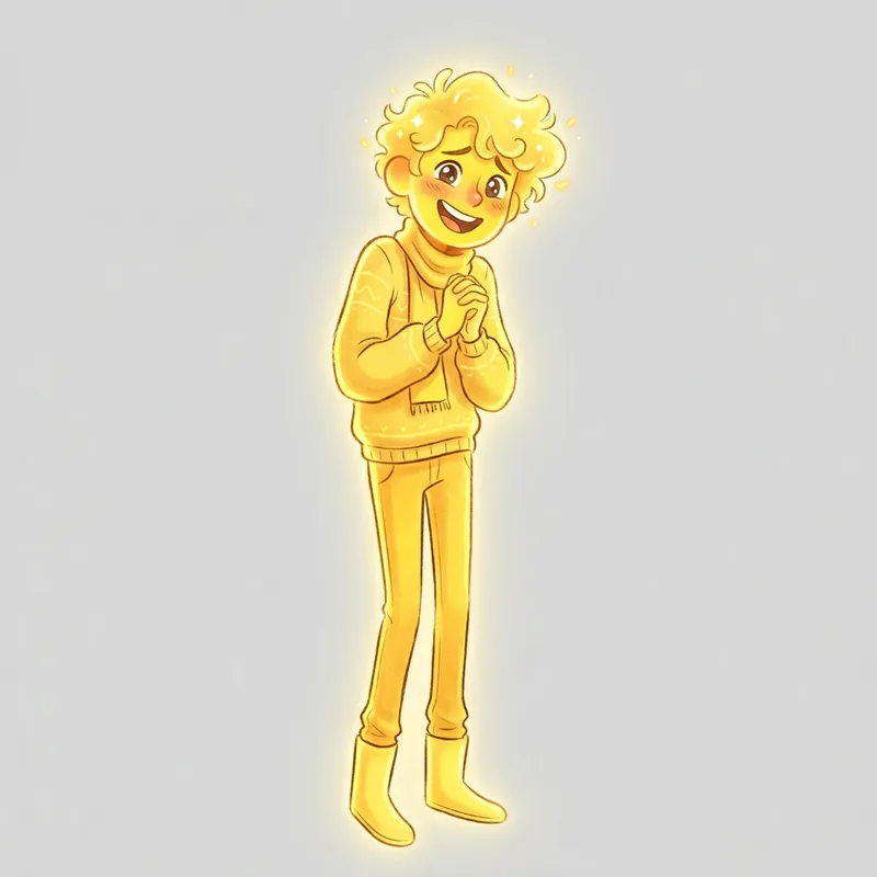 Tall Charming Yellow Character | Vibrant Shy Pose Tall Charming Yellow Character | Vibrant Shy Pose