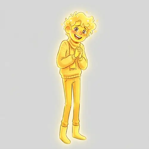 Tall Cute Happy Yellow Character | Vibrant Shy Pose