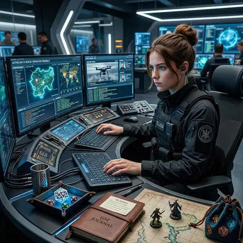 Futuristic Game Master: Secret Agent at Glowing Console | 2025 Tech