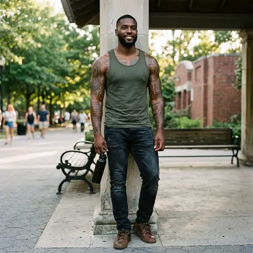 Handsome Muscular Black Man with Tattoos